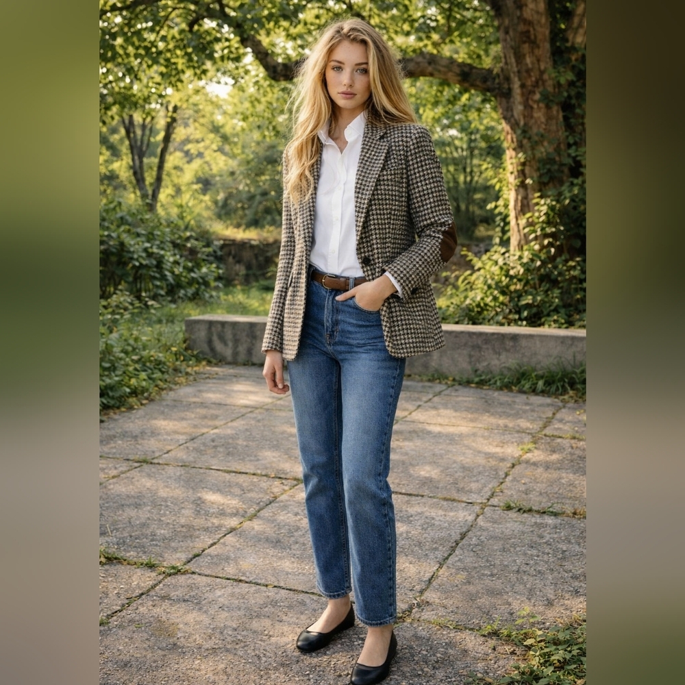 J.Crew Moon Wool Tweed Blazer w/ Suede Elbow Patches — Size 6